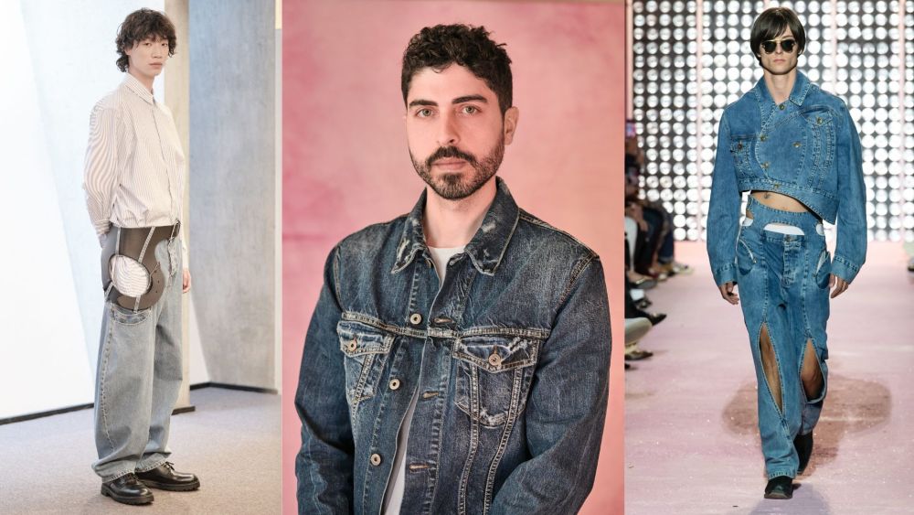 Dolev Elron (center) with two of his looks shown at the International Festival of Fashion, Photography and Accessories — Hyères.