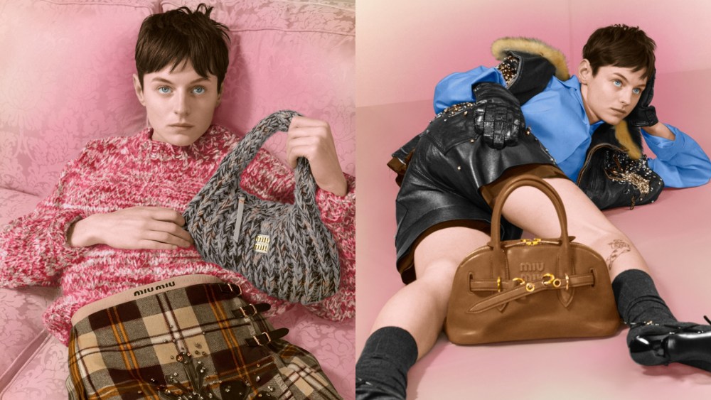 Emma Corrin for Miu Miu's 2024 Upcycled Holiday campaign, sustainable, circular fashion