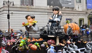 NEW YORK, NEW YORK - NOVEMBER 28: Wednesday's Feast float by Netflix is seen during 98th Macy's Thanksgiving Day Parade on November 28, 2024 in New York City. (Photo by Eugene Gologursky/Getty Images for Macy's)