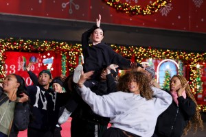 NEW YORK, NEW YORK - NOVEMBER 26: Charli D’Amelio performs during 2024 Macy's Thanksgiving Day Parade Rehearsals - Day 2 at Macy's Herald Square on November 26, 2024 in New York City.  (Photo by Michael Loccisano/Getty Images)