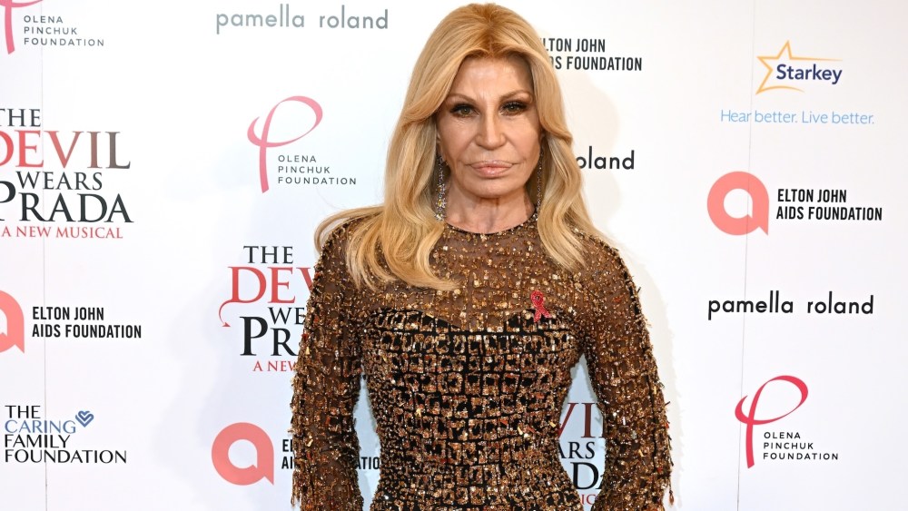 LONDON, ENGLAND - DECEMBER 01: Donatella Versace attends "The Devil Wears Prada: The Musical" World Premiere at the Dominion Theatre on December 01, 2024 in London, England. (Photo by Jeff Spicer/Getty Images)