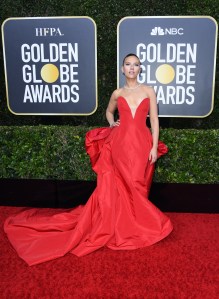 Scarlett Johansson in Vera Wang attends the 77th Annual Golden Globe Awards at The Beverly Hilton Hotel on January 05, 2020.