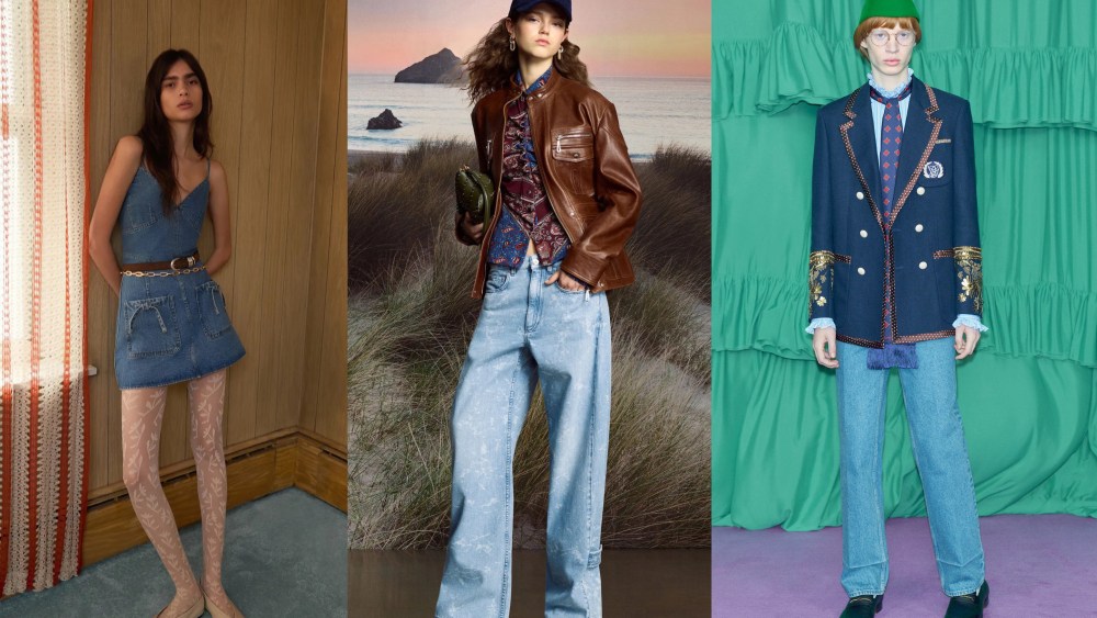 Ties, belts, studs and new washes bring a fresh look to blue jeans.