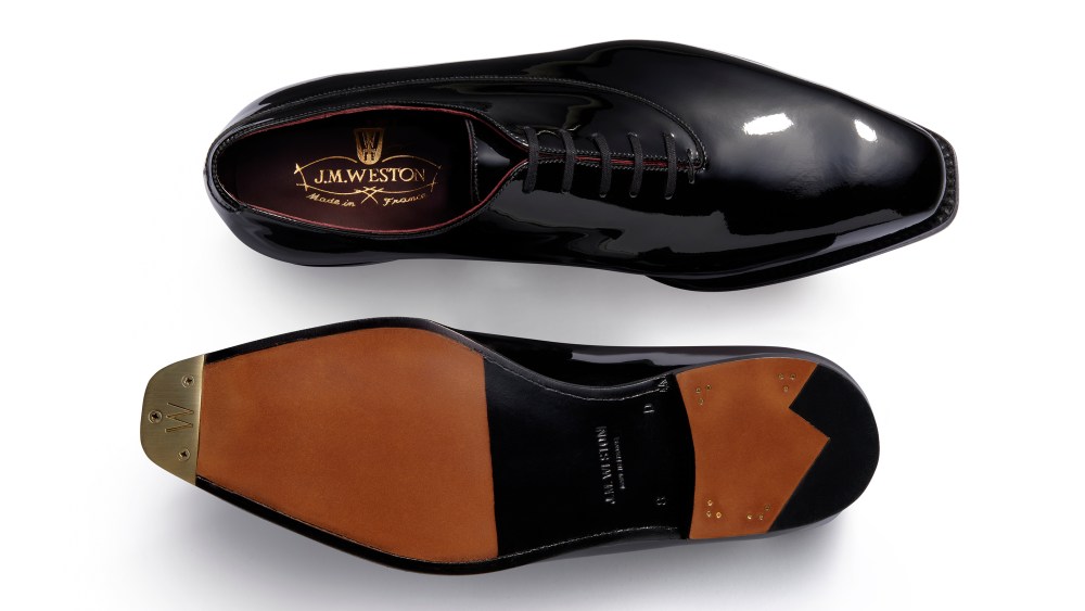 A black patent leather brogue from J.M. Weston's collaboration with the Paris Opera