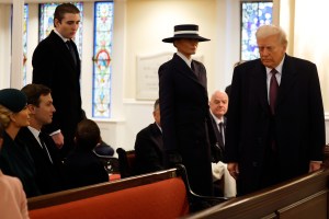 WASHINGTON, DC - JANUARY 20: Baron Trump, Melania Trump and U.S. President-elect Donald Trump arrive for services at St. John's Church as part of Inauguration ceremonies on January 20, 2025 in Washington, DC. Donald Trump takes office for his second term as the 47th president of the United States. (Photo by Anna Moneymaker/Getty Images)