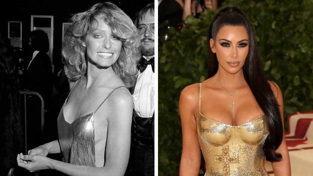 Farrah Fawcett attends the 50th Annual Academy Awards ceremony, kim kardashian met gala
