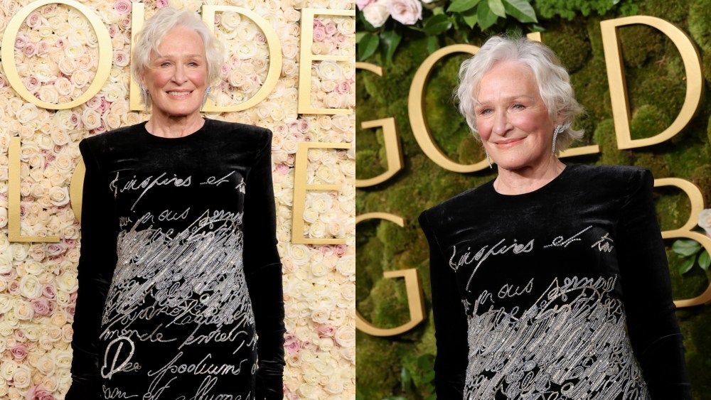 Glenn Close attends the 2025 Golden Globe Awards, balmain dress
