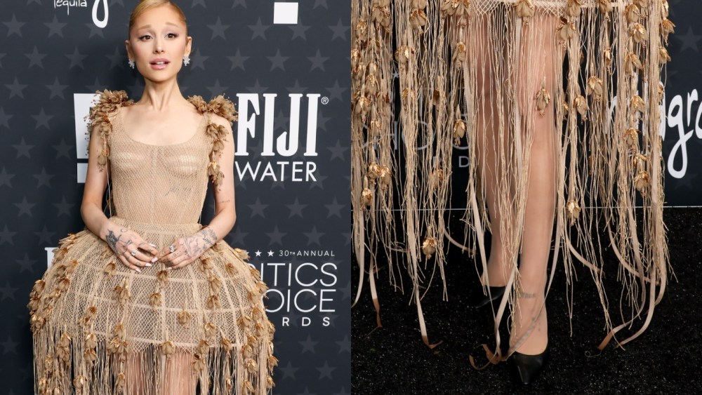 Ariana Grande wears Jimmy Choo Romy Pumps at 2025 Critics Choice Awards in Santa Monica, Calif.