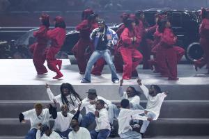 Kendrick Lamar performs at Super Bowl LIX at Caesars Superdome on February 09, 2025 in New Orleans, Louisiana.