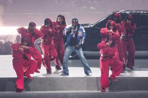 Kendrick Lamar performs at Super Bowl LIX at Caesars Superdome on February 09, 2025 in New Orleans, Louisiana.