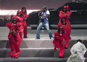 Kendrick Lamar performs at Super Bowl LIX at Caesars Superdome on February 09, 2025 in New Orleans, Louisiana.
