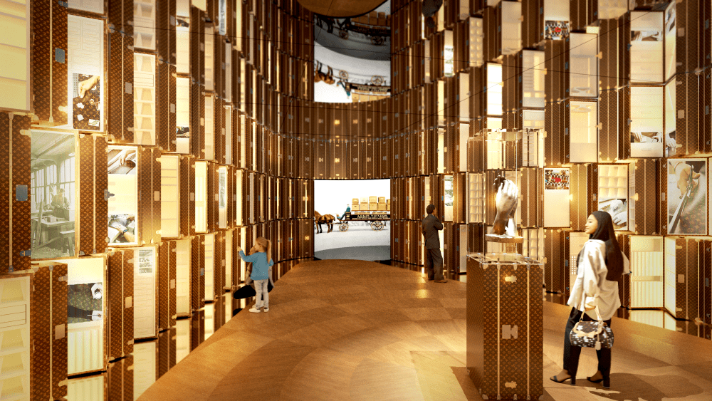 A rendering of Louis Vuitton's exhibition space with the French Pavilion.