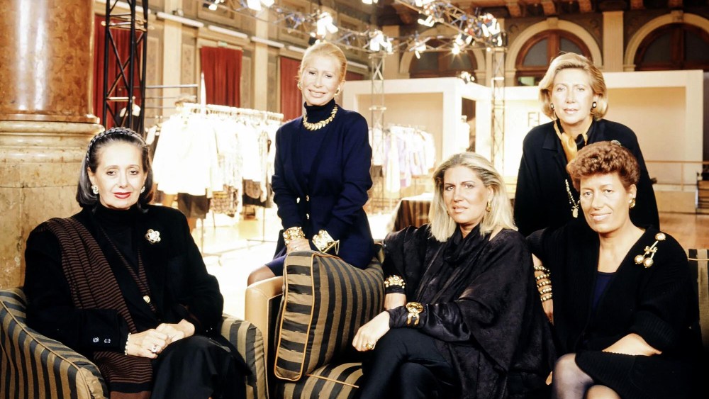 Portrait of Fendi sisters Anna Fendi, Carla Fendi, Paola Fendi, Franca Fendi, and Alda Fendi in Rome, Italy.  