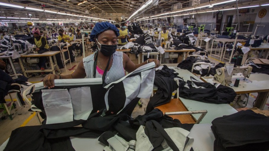 Garment workers at a factory in Port-au-Prince, Haiti, April 2020.