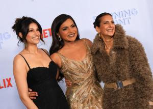 Richa Moorjani, Mindy Kaling, Poorna Jagannathan at Netflix’s "Running Point" Premiere held at The Egyptian Theatre on February 13, 2025 in Los Angeles, California.