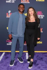 Reggie Bush, Lilit Bush at the Tubi Red Carpet during Super Bowl LIX at Caesars Superdome on February 09, 2025 in New Orleans, Louisiana.