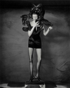 Rahul Mishra couture velvet “The Ravens’ Escapade” dress with bird embroideries under a mounted, framed corset hand-embroidered in silk.