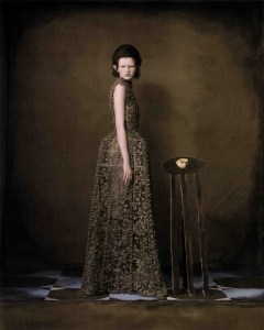 Dior haute couture long Cigale tulle dress embroidered with floral guipure, antique mesh and matching pendants.