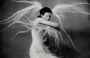 Stéphane Rolland haute couture crepe dress embroidered with ivory feathers.