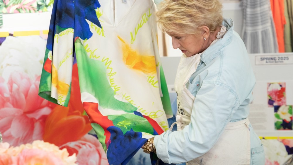 Alexandra Penney working on her exclusive fabric created for Tommy Bahama.