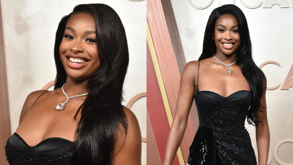 Coco Jones wears coach dress at the 2025 Oscars on March 2 in Los Angeles, Coach, red carpet, awards