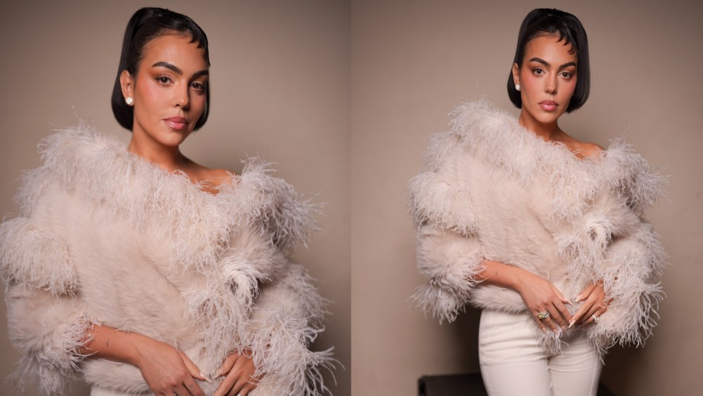 Georgina Rodriguez at Elie Saab's fall 2025 fashion show on March 8 in Paris, fur coat, front row