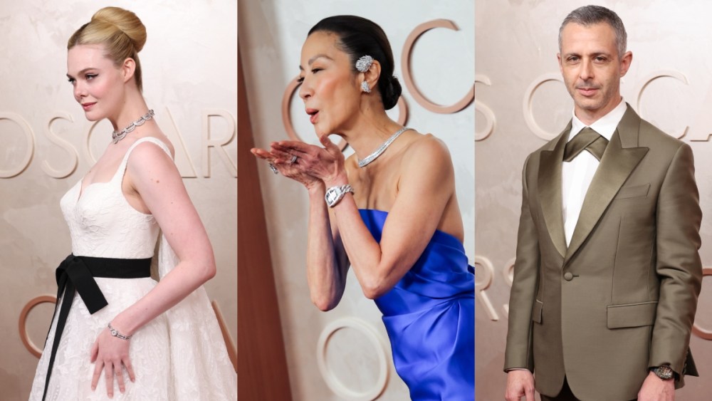Elle Fanning, Michelle Yeoh and Jeremy Strong at the 2025 Oscars on March 2 in Los Angeles, red carpet, Cartier, Richard Mille, best most expensive watches