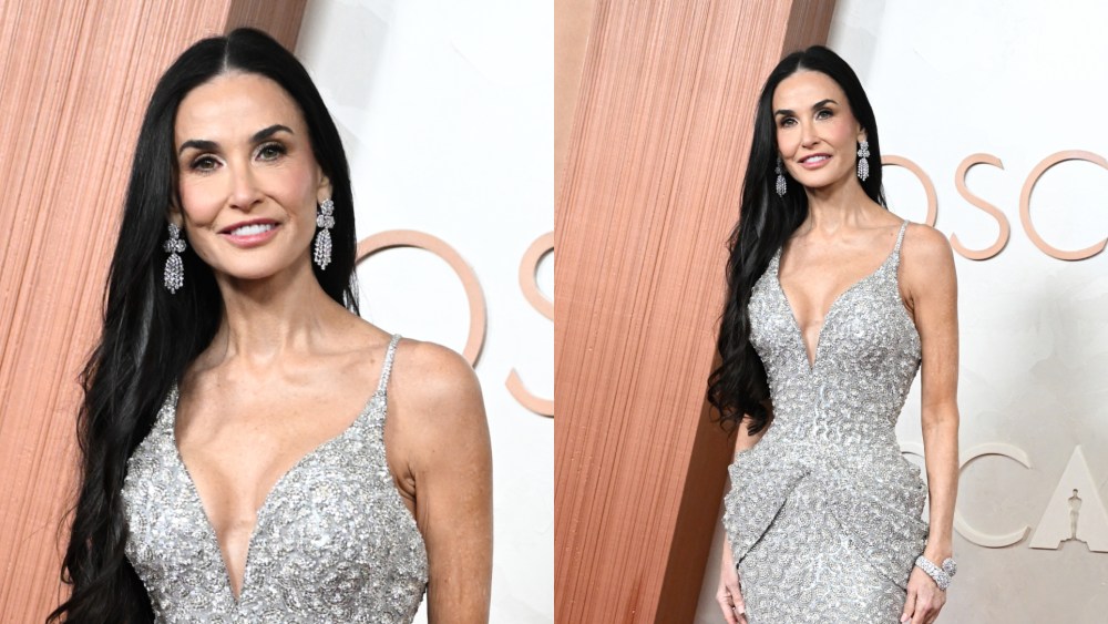 Demi Moore silver armani dress at the 2025 Oscars