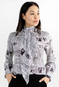 Gravitas Corazon Newsprint Blouse, march 8 international women's day, women's history month 2025