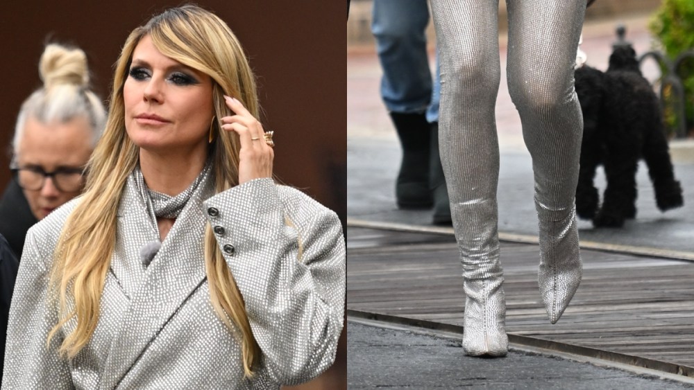 Heidi Klum, silver, metallic, legging boots, rhinestone, blazer, Los Angeles, "Germany's Next Top Model"