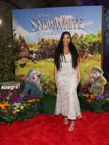 LOS ANGELES, CALIFORNIA - MARCH 15: Sy'Rai Smith joins Sneezy & Sleepy at the Allegra activation on the red carpet for Disney's "Snow White" premiere at El Capitan Theatre on March 15, 2025 in Hollywood, California. The Allegra activation asks what Sneezy and Sleepy would be like if they weren't sneezy or sleepy. (Photo by Phillip Faraone/Getty Images for Allegra)