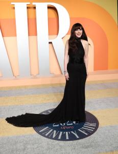 Zooey Deschanel at the 2025 Vanity Fair Oscar Party Hosted By Radhika Jones held at Wallis Annenberg Center for the Performing Arts on March 02, 2025 in Beverly Hills, California.