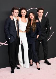 Cruz Beckham, Nicola Peltz, Victoria Beckham and Brooklyn Beckham at the premiere of "Lola" held at the Regency Bruin Theatre on February 3, 2024 in Los Angeles, California.