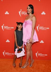 Amaya Hamby, Dearica Hamby at The WNBA Draft 2025 held at The Shed on April 14, 2025 in New York, New York.