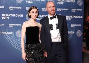 Lily Collins, Charlie McDowell at The 11th Breakthrough Prize Ceremony held at Barker Hanger on April 05, 2025 in Santa Monica, California.
