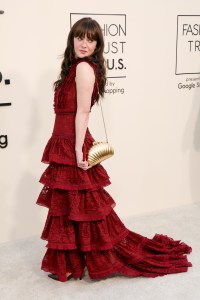 Zooey Deschanel at the Fashion Trust U.S Awards 2025 held at The Lot at Formosa on April 08, 2025 in Los Angeles, California