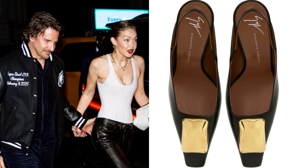 Bradley Cooper, Gigi Hadid, slingback, leather, New York, gold, Giuseppe Zanotti, Brendha Stone
