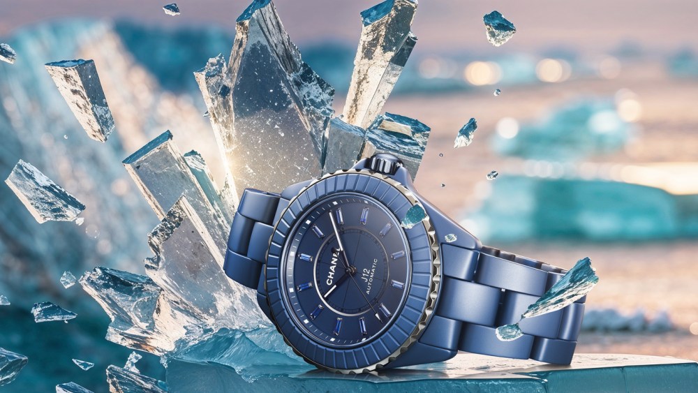 Chanel J12 Bleu watch caliber 12.1, 38mm, in matte blue ceramic and steel with blue sapphire indicators.