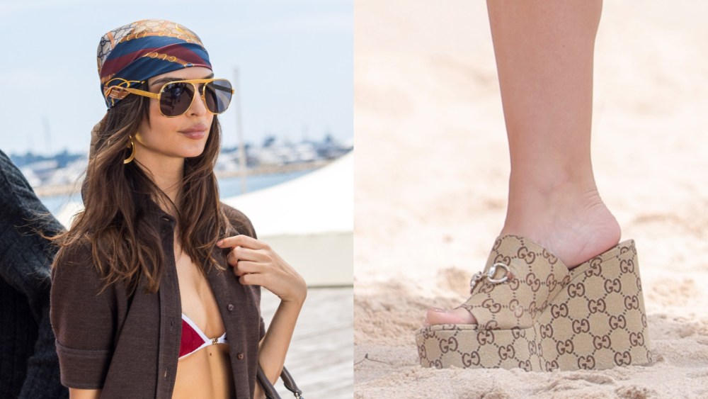 Emily Ratajkowski filming a campaign on May 21, 2025 in Cannes, France.