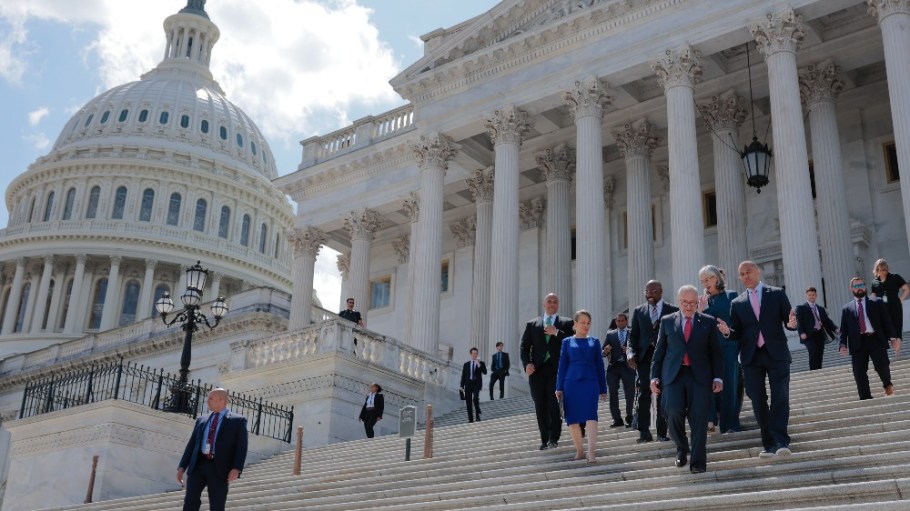 Lawmakers descending the Senate steps this week.