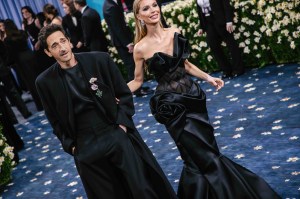 Adrien Brody in Fear of God and Georgina Chapman in Marchesa Couture at the 2025 Met Gala.