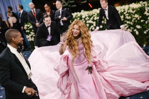 Usher in Ralph Lauren Purple Label and Shakira in Prabal Gurung at the 2025 Met Gala