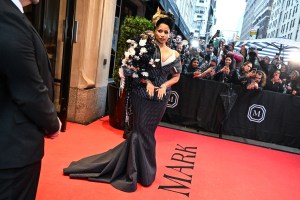 Nicki Minaj at The Mark Hotel before the 2025 Met Gala: "Superfine: Tailoring Black Style" held at the Metropolitan Museum of Art on May 5, 2025 in New York, New York.