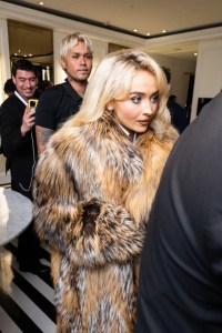 Sabrina Carpenter at The Mark Hotel before the 2025 Met Gala: "Superfine: Tailoring Black Style" held at the Metropolitan Museum of Art on May 5, 2025 in New York, New York.