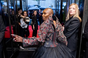 Cynthia Erivo, Sarah Burton at The Mark Hotel before the 2025 Met Gala: "Superfine: Tailoring Black Style" held at the Metropolitan Museum of Art on May 5, 2025 in New York, New York.