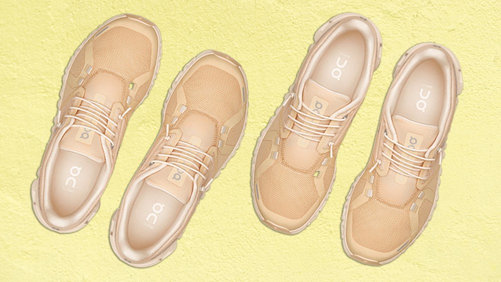 two sets of on women's cloud 6 shoes in a butter yellow hue over a pale yellow background