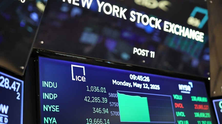 Stock market numbers are displayed on the floor of the New York Stock Exchange during morning trading on Monday. All three major stock indexes rallied at the opening of the stock market with the Dow Jones leading the way opening up over 1,000 points after the U.S. and China agreed to cut “reciprocal” tariffs by 115 percent for 90 days during ongoing negotiations.