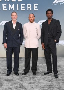 Brad Pitt, Lewis Hamilton, Damson Idris at the "F1" New York Premiere on June 16, 2025 in New York, New York.