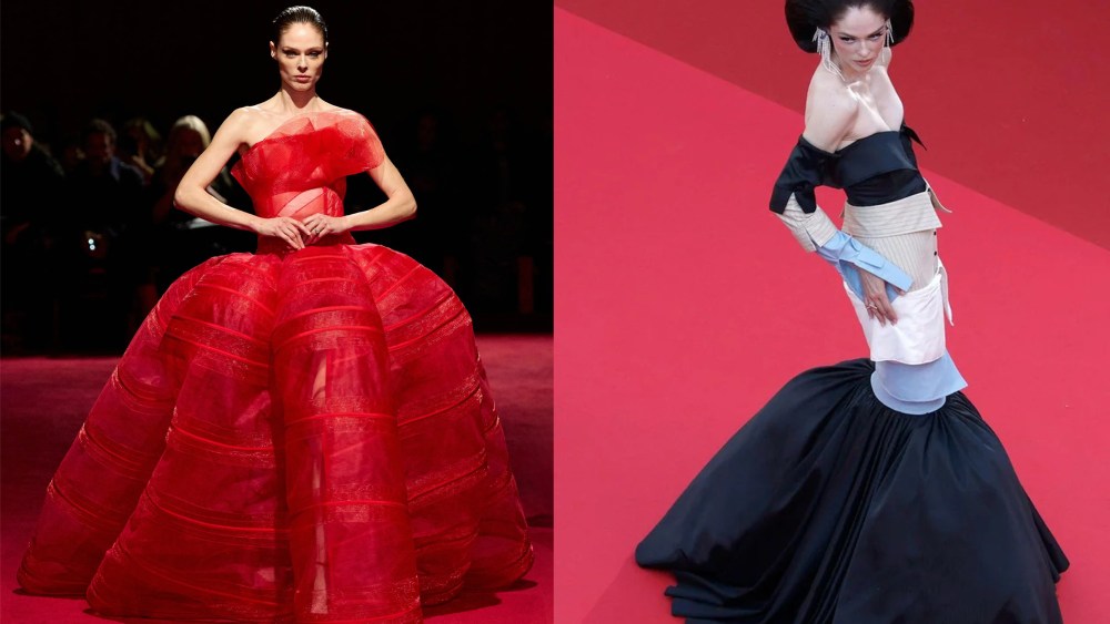 Coco Rocha modeling Christian Siriano and Ionut Razvan.