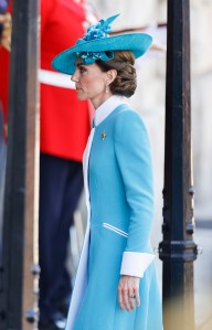 LONDON, ENGLAND - JUNE 14: Catherine, Princess of Wales arrives at Horse Guards Parade during Trooping The Colour 2025 on June 14, 2025 in London, England. Trooping The Colour is a ceremonial parade celebrating the official birthday of the British Monarch. The event features over 1,400 soldiers and officers, accompanied by 200 horses. More than 400 musicians from ten different bands and Corps of Drums march and while performing. (Photo by John Phillips/Getty Images)